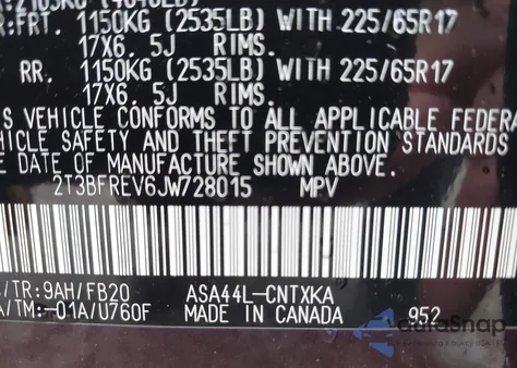 2018 Toyota Rav4 Le from USA, damaged, VIN 2T3BFREV6JW728015